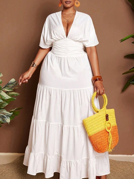 MODA ME COUTURE Dresses & Skirts - White Boho Women's Plus Size Sexy Flared maxi Dress